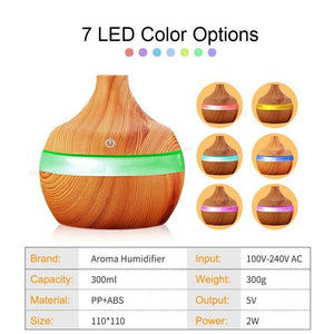 EJOAI 300ml USB Wood Grain Essential Oil Aroma Diffuser Electric Aromatherapy Mist Maker with 7 Color LED Lights for Home Office